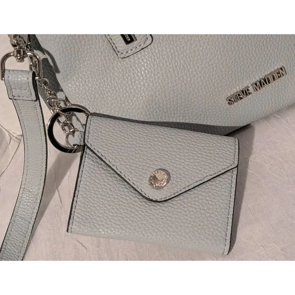 Steve Madden Crossbody Purse Attached Wallet Faux Leather Satchel Gray Pebbled